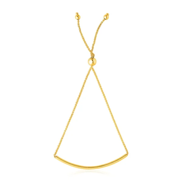 14k Yellow Gold Smooth Curved Bar Lariat Design Bracelet