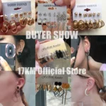 17KM Pearl Twist Hoop Earrings Set Butterfly Acrylic Dangle Earrings for Women Metal Hollow Gold Plated Earring Cartoon Jewelry