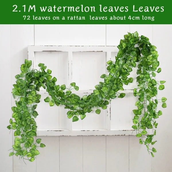 2.1M Artificial Plant Green Ivy Leaf Garland Silk Wall Hanging Vine Home Garden Decoration Wedding Party DIY Fake Wreath Leaves