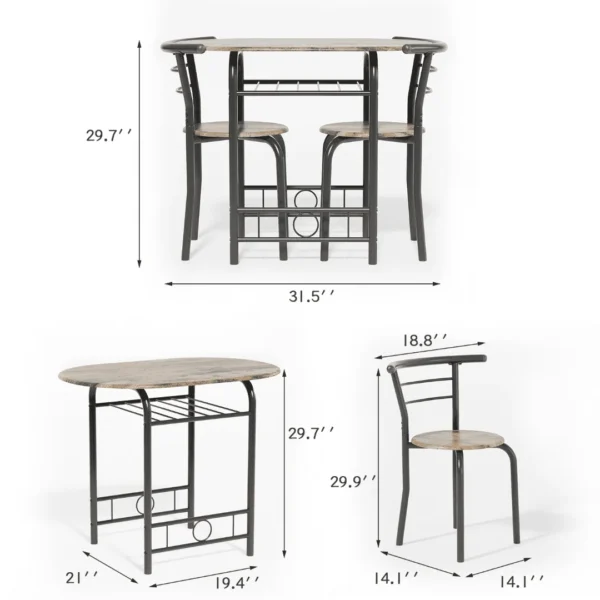 3/5PCS Dining Set Wood Metal Table & 2/4 Chairs Kitchen Breakfast Furniture for Home, Indoor & Outdoor