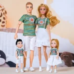 30cm Family Doll Movable Body Mom Dad Ken and Kids 4 Dolls Set 1/6 Barbies Doll Toy for Child Kids Education Birthday Gift