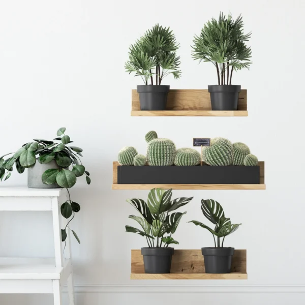 3PCS Green Plant Cactus Potted Wall Stickers for Bedroom Living Room Bathroom Home Decoartion Wall Decals