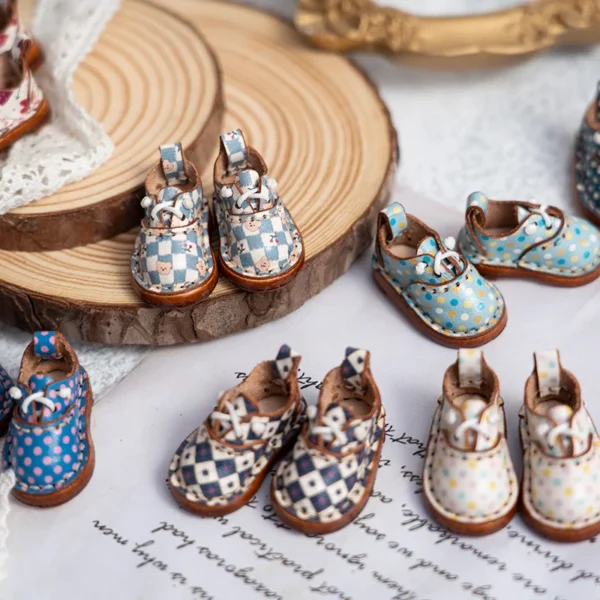 Blythe Baby Shoes Mini Toy Accessories OB22 Shoes Checker Shoes Small Cloth UFDOLL Mini Body OB24 Handmade Cowhide Shoes