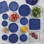 Kitchen Organizer Clear Glass Storage 30 Piece Set With Navy Lids Food Storage Containers Kitchen Organizer