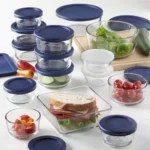 Kitchen Organizer Clear Glass Storage 30 Piece Set With Navy Lids Food Storage Containers Kitchen Organizer