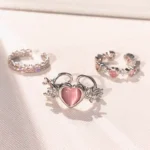 Pink Love Heart Rings for Women Opening Personality Thorn Finger Ring Fashion Sweet Girls Jewelry Wedding Party Accessories 2023