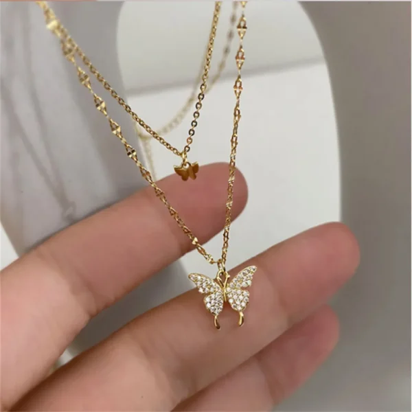 Shiny Layeyed Crystal Rhinestone Micropaved Butterfly Neclace for Women Girls Korean Clavicle Chain Choker Necklaces Jewelry