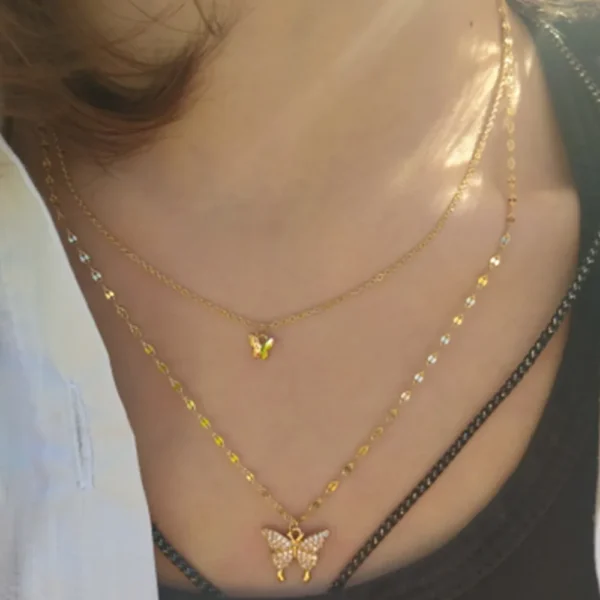 Shiny Layeyed Crystal Rhinestone Micropaved Butterfly Neclace for Women Girls Korean Clavicle Chain Choker Necklaces Jewelry