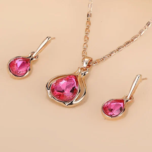 Water Drop Shape Pendant Necklace & Drop Earrings Set For Women & Girls Artificial crystal necklace, earrings, jewelry set,