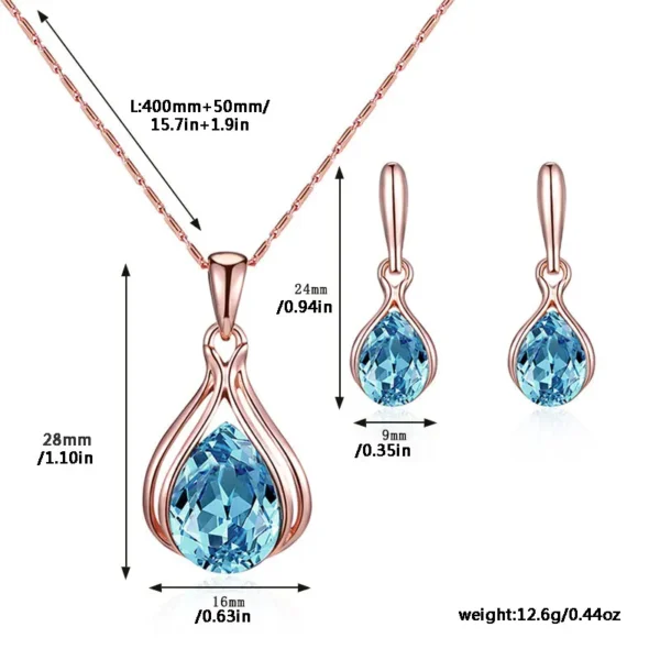 Water Drop Shape Pendant Necklace & Drop Earrings Set For Women & Girls Artificial crystal necklace, earrings, jewelry set,