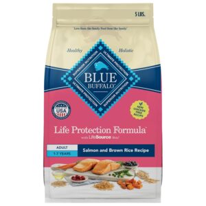 Blue Buffalo Life Protection Formula Adult Dry Dog Food, Helps Build and Maintain Strong Muscles, Made with Natural Ingredients, Salmon & Brown Rice Recipe, 5-lb. Bag