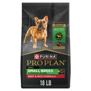 Purina Pro Plan Small Breed Dry Dog Food, Shredded Blend Beef and Rice Formula with Guaranteed Live Probiotics - 18 lb. Bag